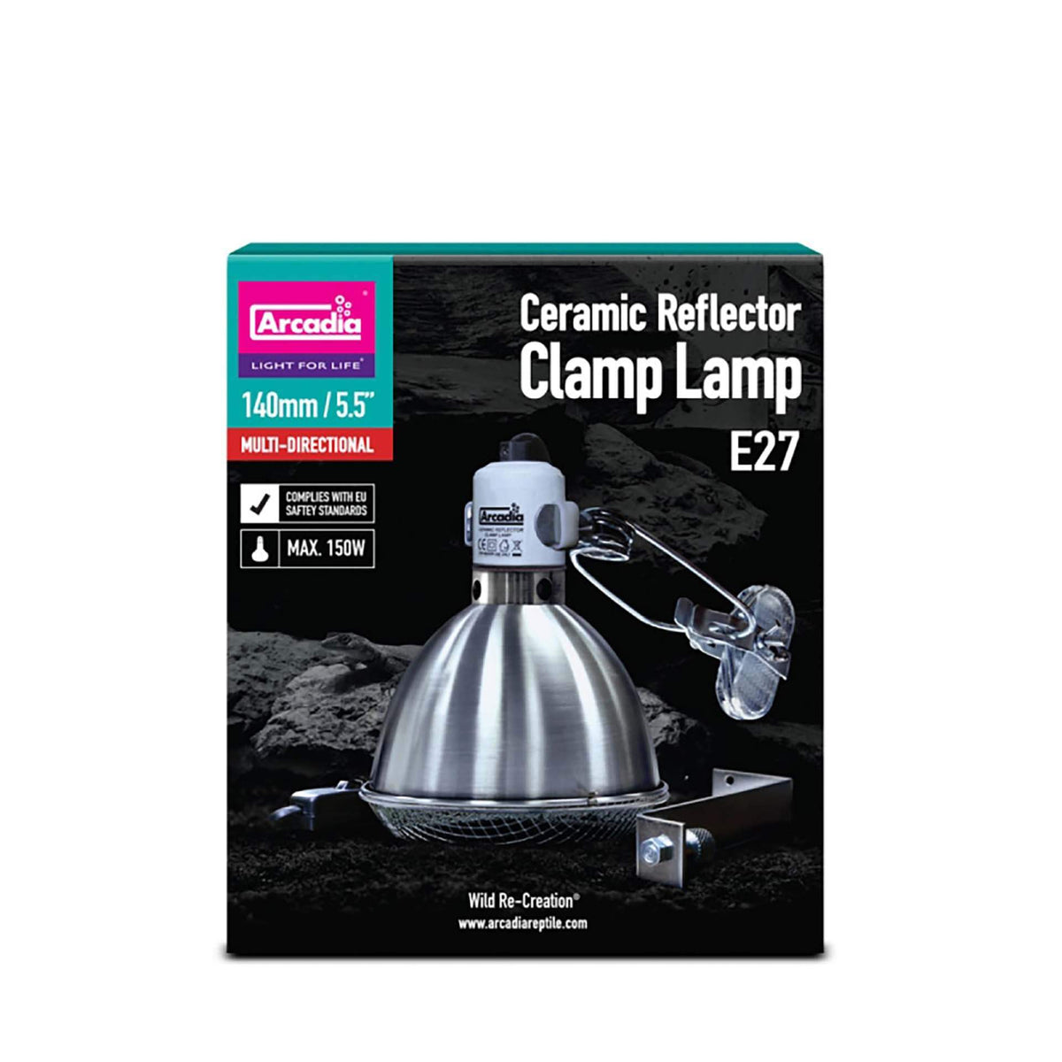 Arcadia Ceramic Clamp Lamp + E27 Lampholder 14cm - Stainless Steel