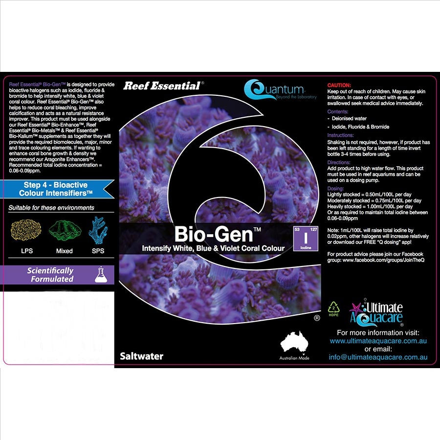 Quantum Reef Essential 500ml Bio-Gen - Intensify White, Blue and Violet Coral Colour
