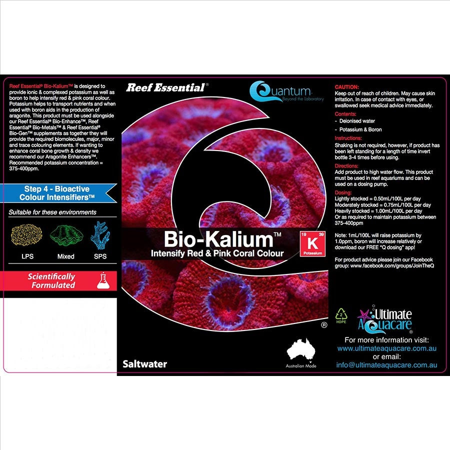 Quantum Reef Essential 250ml Bio-Kalium - Intensify Red and Pink Coral Colour