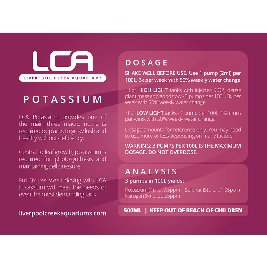 LCA Potassium (K) 500ml Plant Fertiliser - Liverpool Creek Aquariums