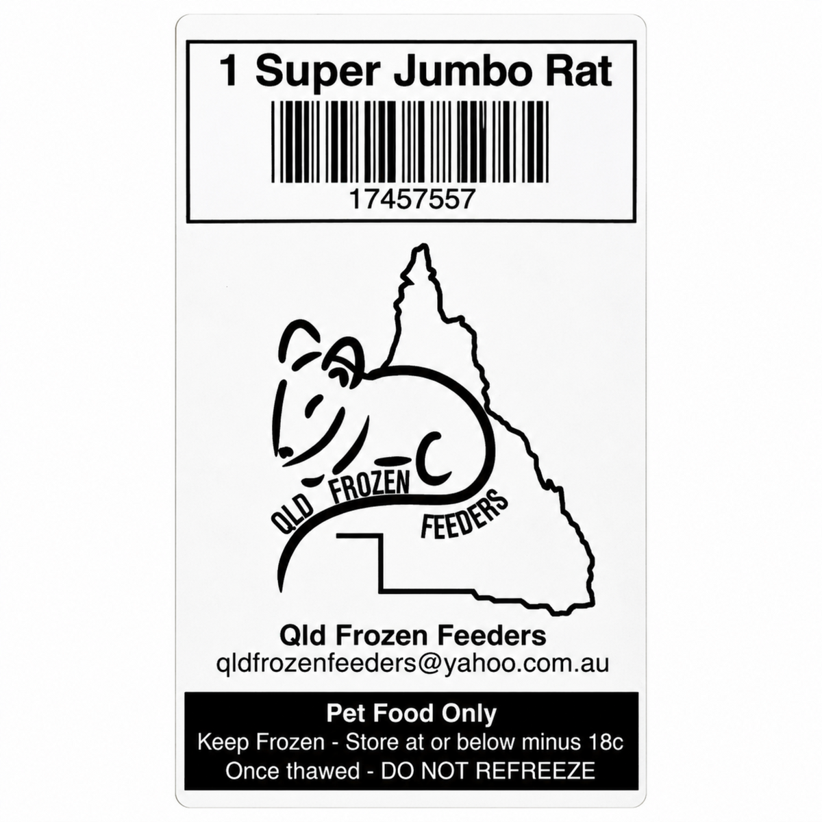 Frozen Feeder Rat - Super Jumbo (351gm) - 1 - Frozen Food - In store Pick Up Only