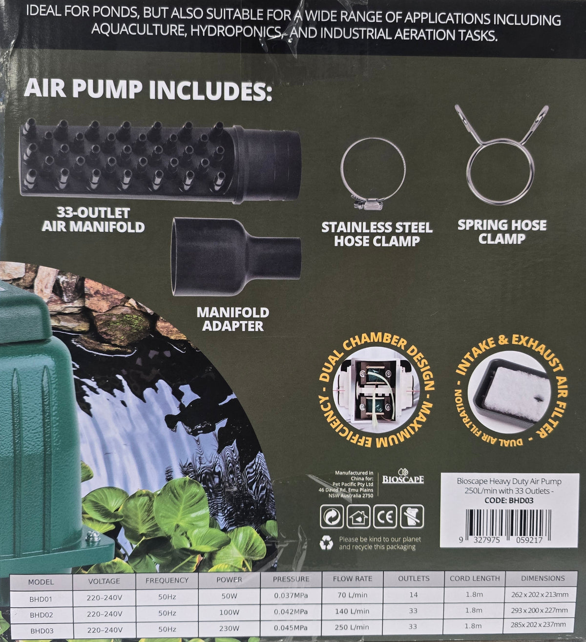 Bioscape Heavy Duty Pond Air Pump 140 with 33 outlets - Up to 16,800 L