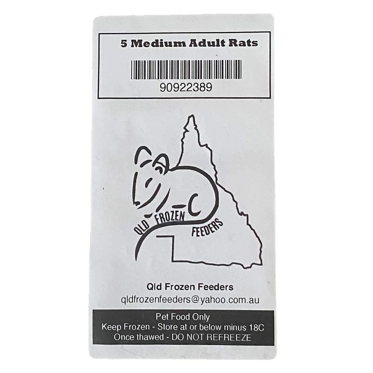 Frozen Feeder Rat - Medium Adult - 5 Pack - Frozen Food - In store Pick Up Only