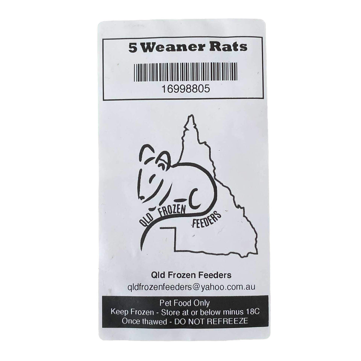 Frozen Feeder Rat - Weaner - 5 Pack - Frozen Food - In store Pick Up Only