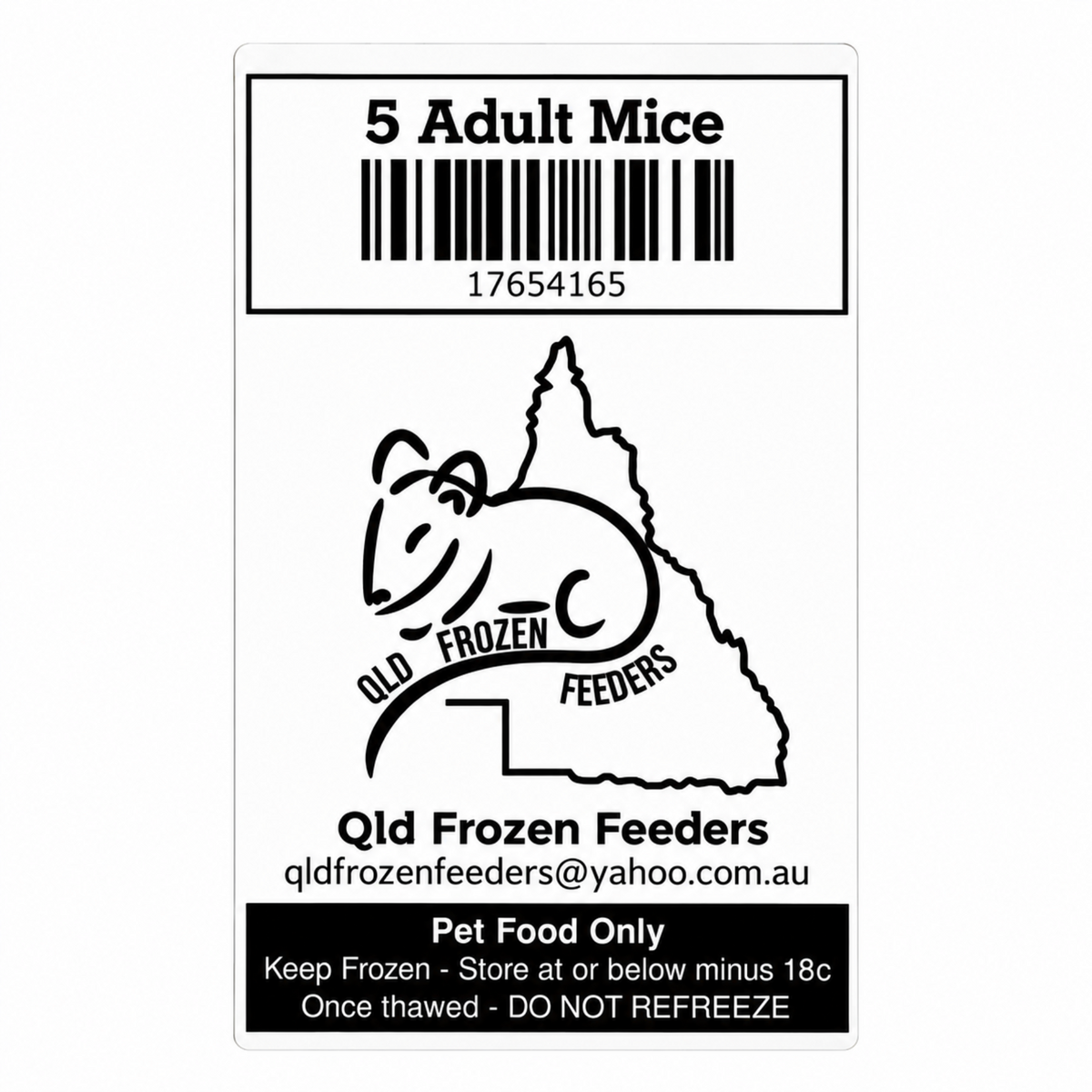 Frozen Feeder Mice - Adult - 5 Pack - Frozen Food - In store Pick Up Only**