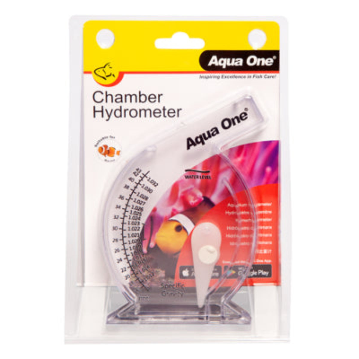 Aqua One Chamber Hydrometer in packaging on a white background