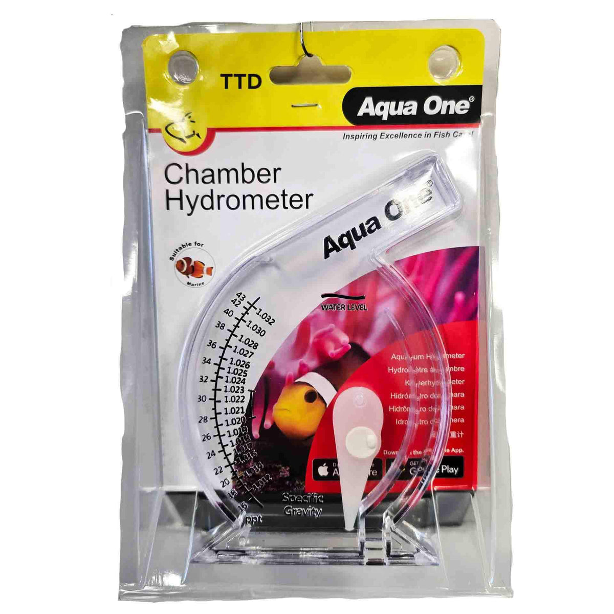 Aqua One Chamber Hydrometer for Specific Gravity in Marine Tanks