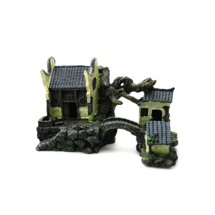 Bioscape - Chinese Village with Bridge - 20.5 x 13 x 12.5cm Aquarium Ornament