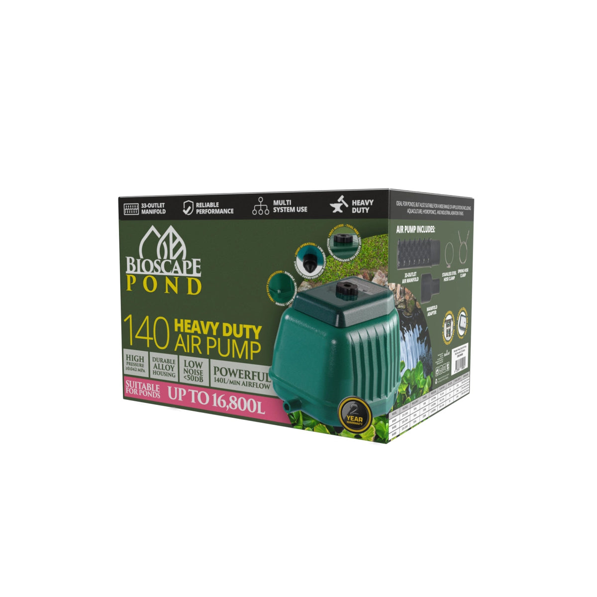Bioscape Heavy Duty Pond Air Pump 140 with 33 outlets - Up to 16,800 L
