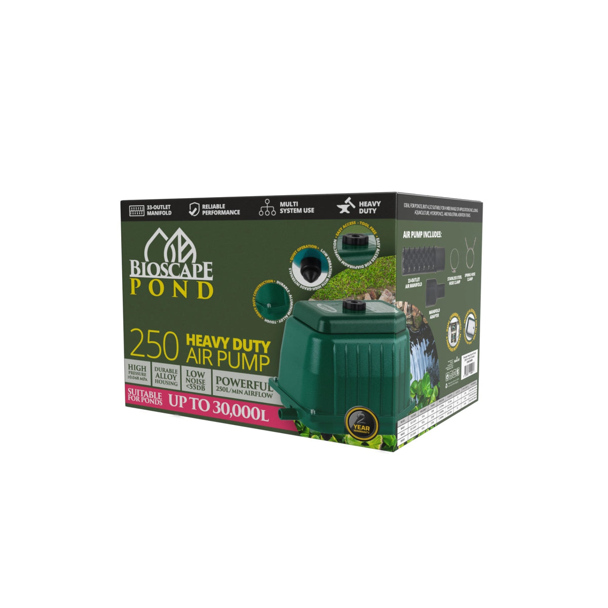 Bioscape Heavy Duty Pond Air Pump 250 with 33 outlets - Up to 30,000 L**