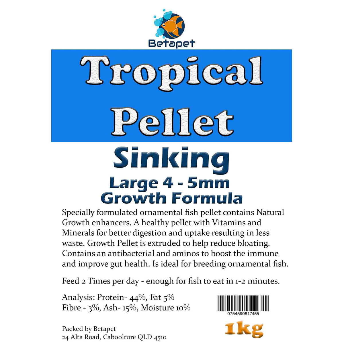 Betapet Tropical Pellet 1Kg (Large 4-5mm Size Sinking Pellet)