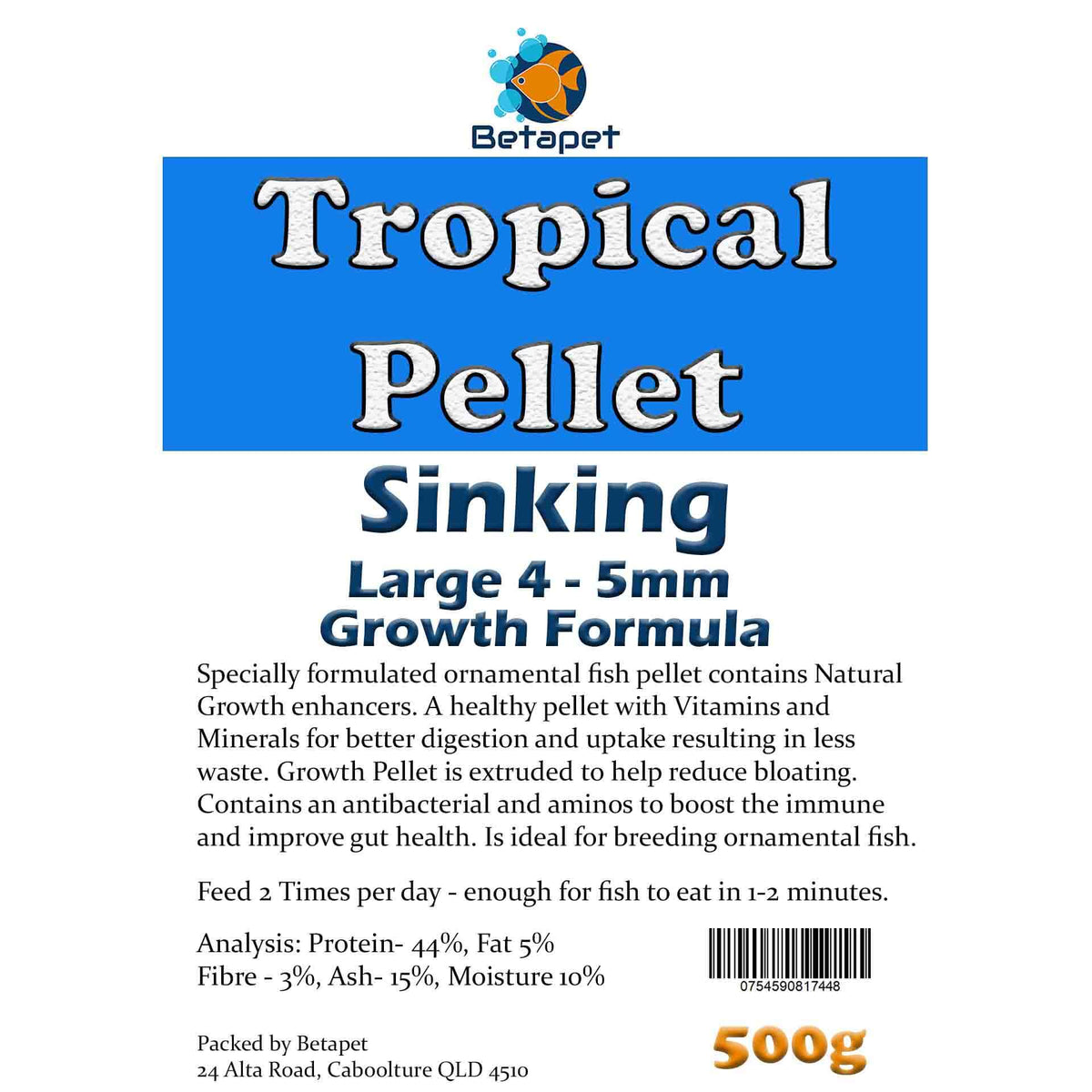 Betapet Tropical Pellet 500g (Large 4-5mm Size Sinking Pellet)