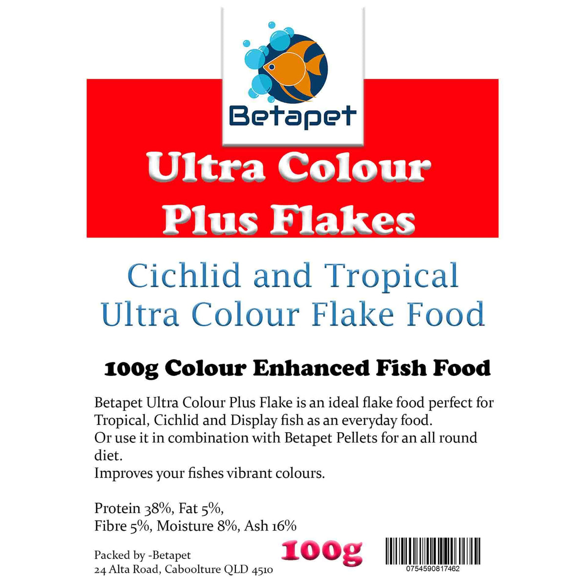Betapet Ultra Colour Plus Flakes 100g Colour Enhancing Flake Fish Food