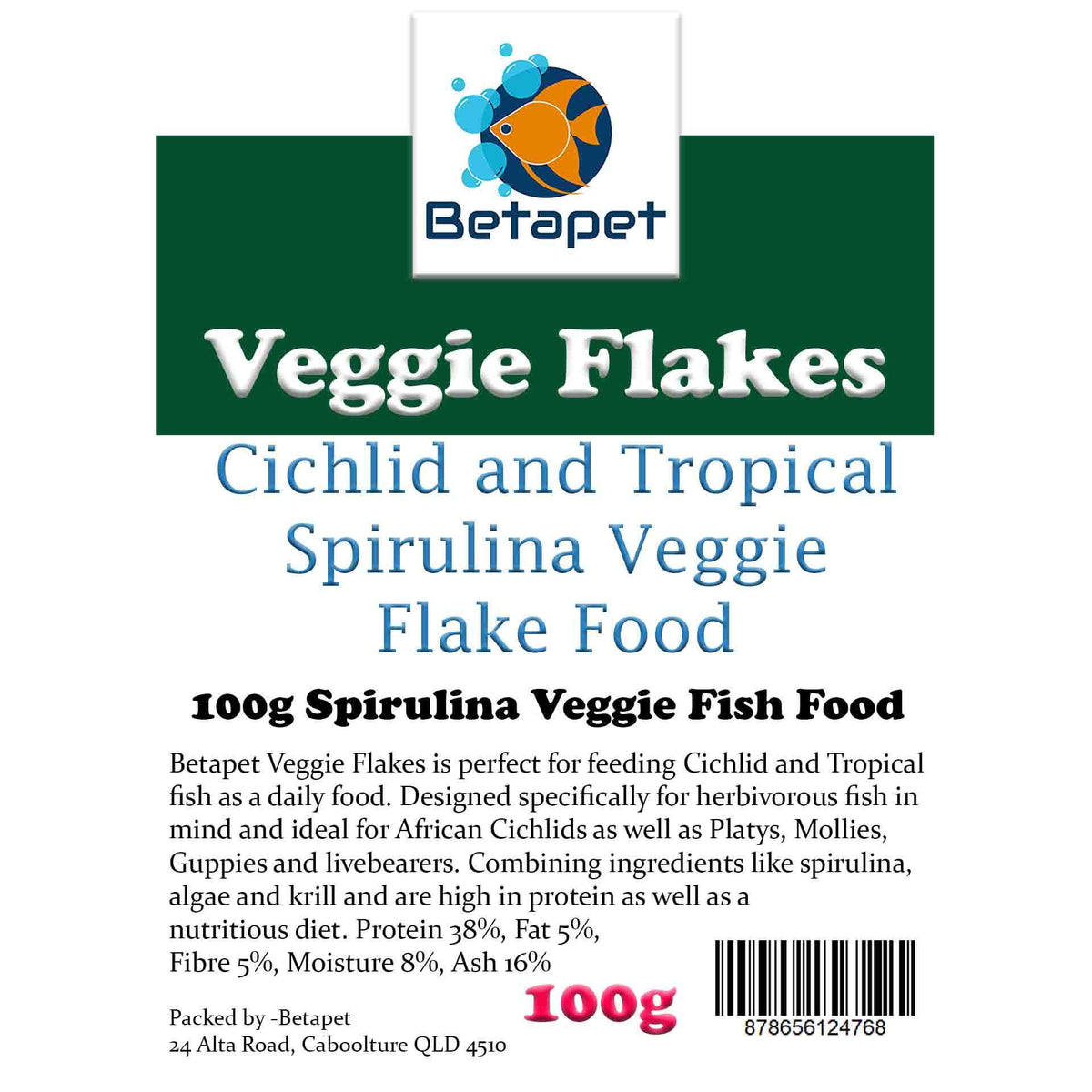 Betapet Veggie Flakes 100g Spirulina Vegetable Flake Fish Food
