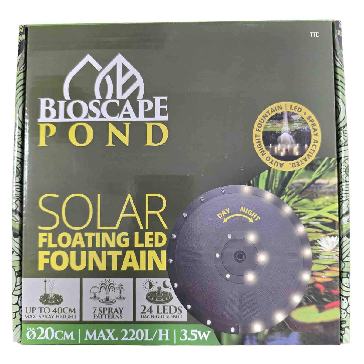 Bioscape Floating Solar Fountain with LED Lights 20cm