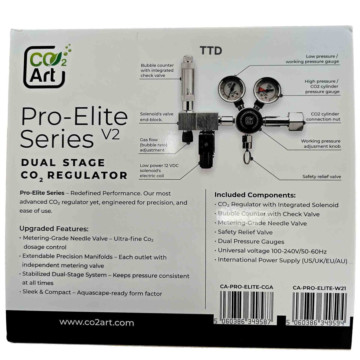 CO2 Art PRO-Elite Series V2 - Advanced Aquarium Dual Stage CO2 Regulator W21.8 X 14