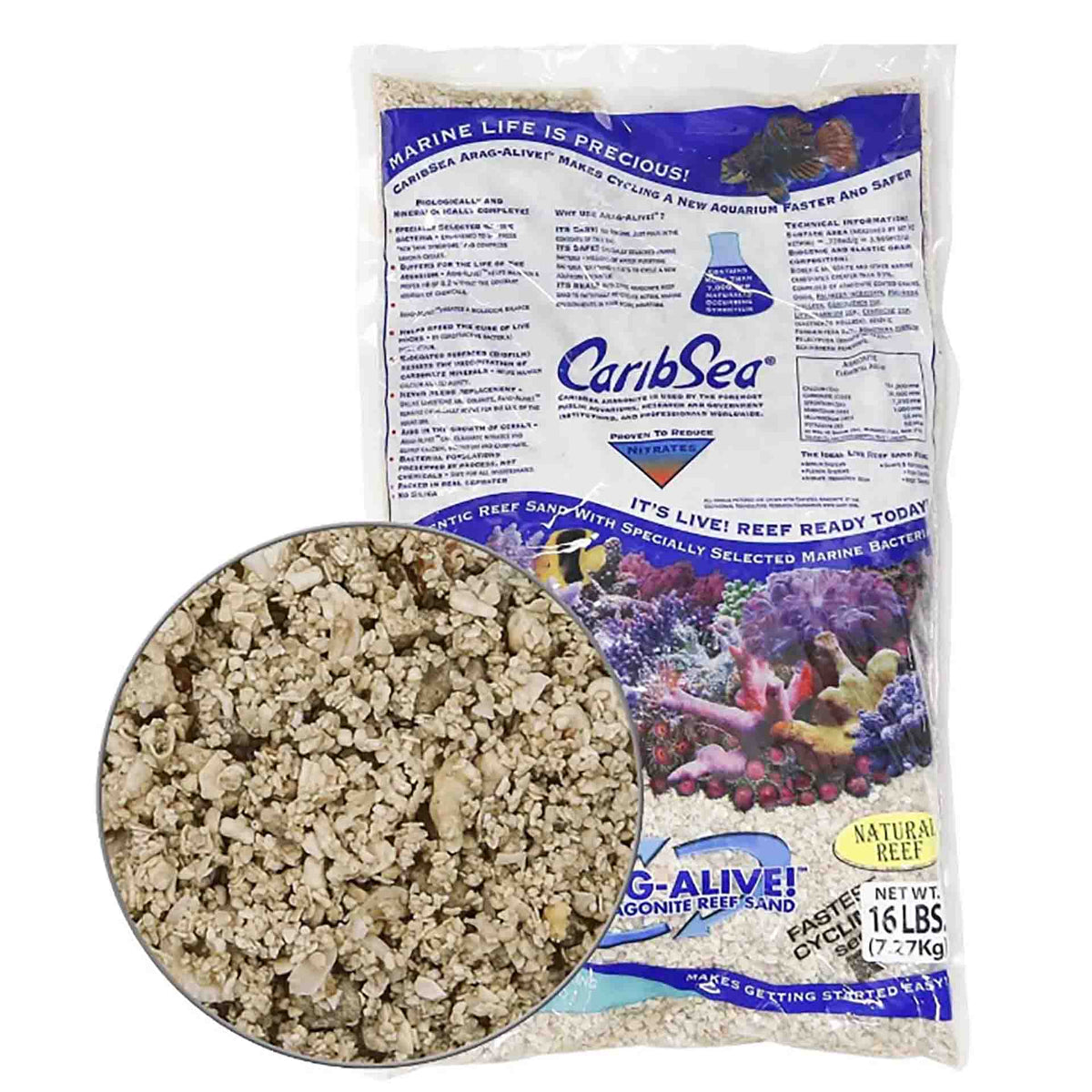 Carib Sea Arag-Alive 7.27Kg Natural Reef - Size 3.0 – 5.0mm Grains **