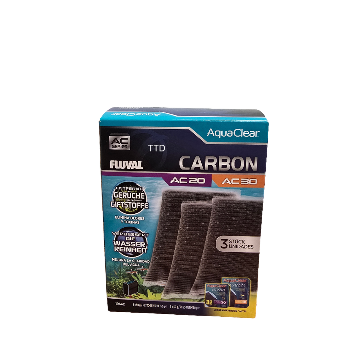 Fluval Aquaclear AC20/30 Activated Carbon Insert - 3 Pack