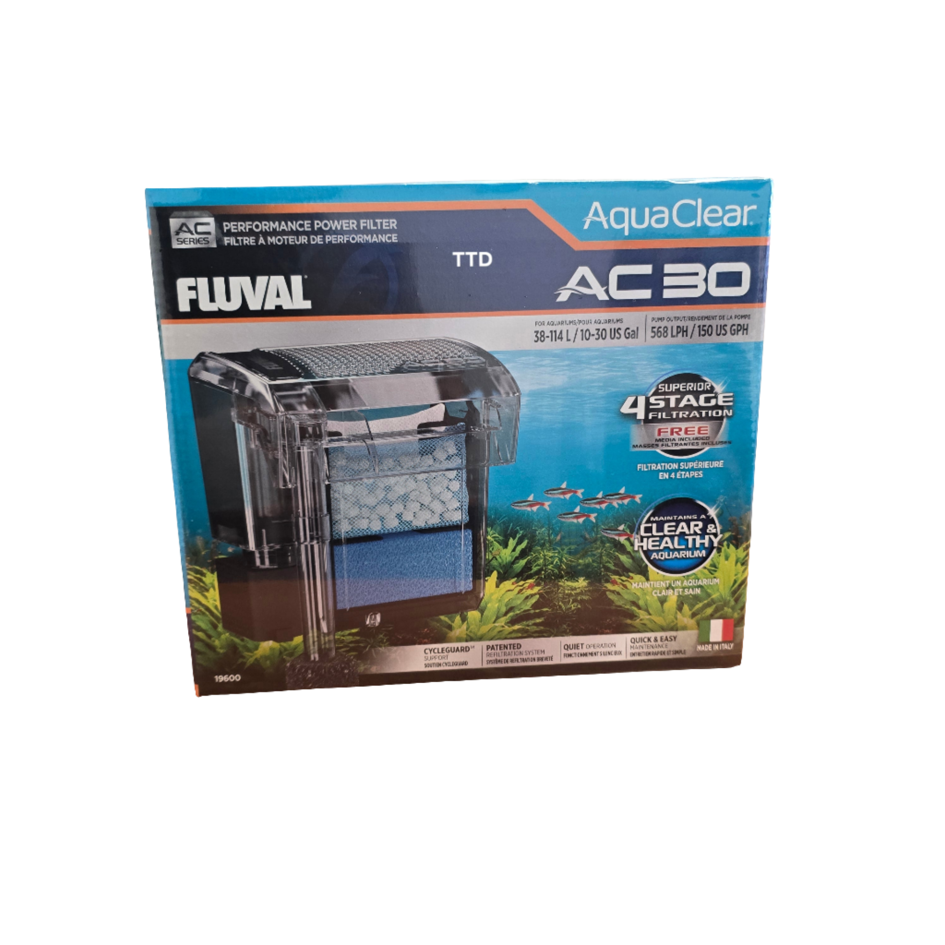 FLUVAL Aquaclear AC70 Power Filter – For 40-70 Gallon Tanks – Includes Media