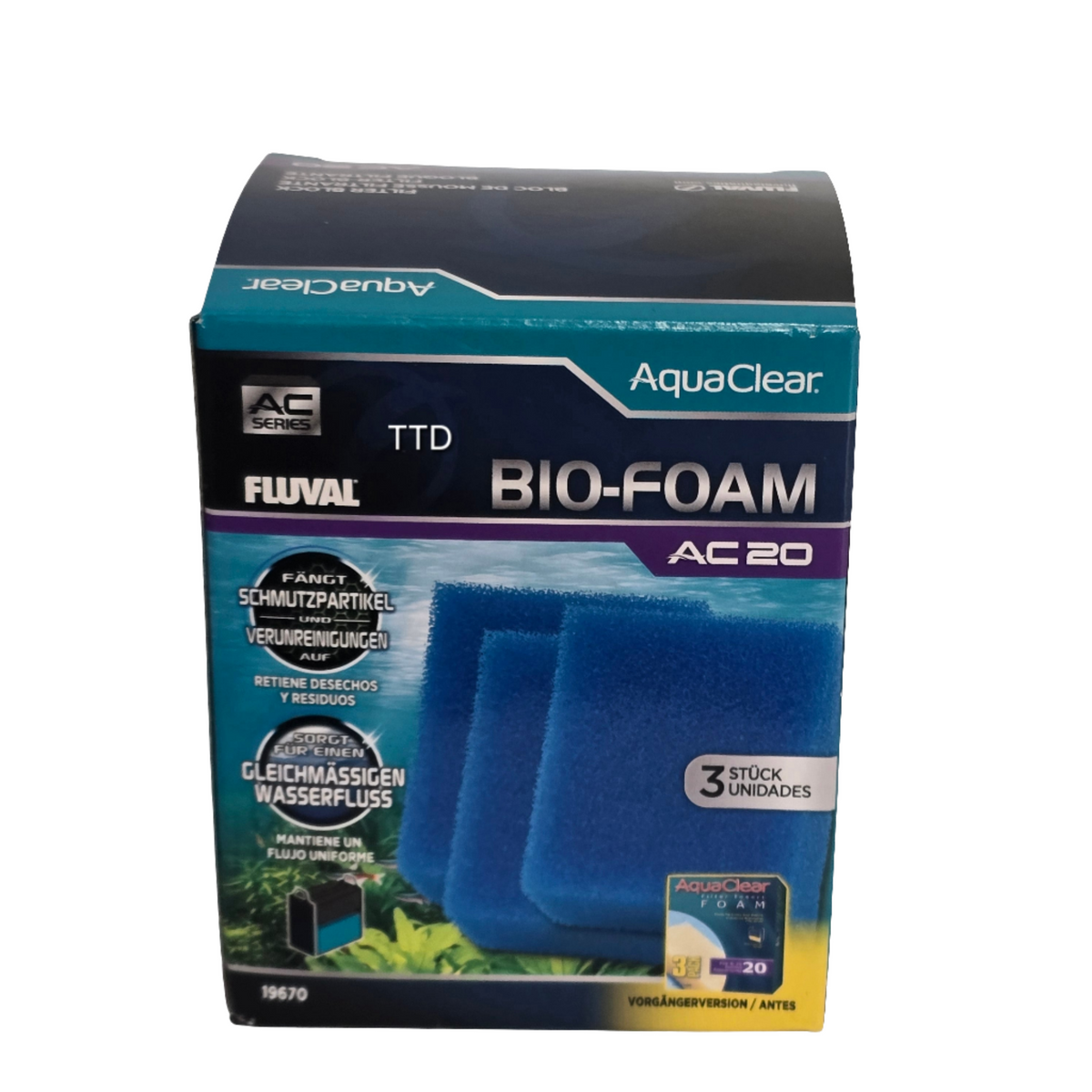 Fluval Aquaclear 20 Bio Foam Insert blue - 3 Pack