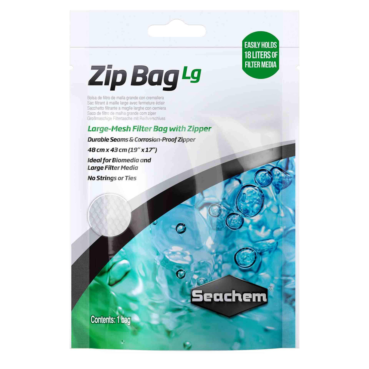 Seachem Zip Bag Lg Large-Mesh Filter Bag with Zipper (48cm x 43cm)