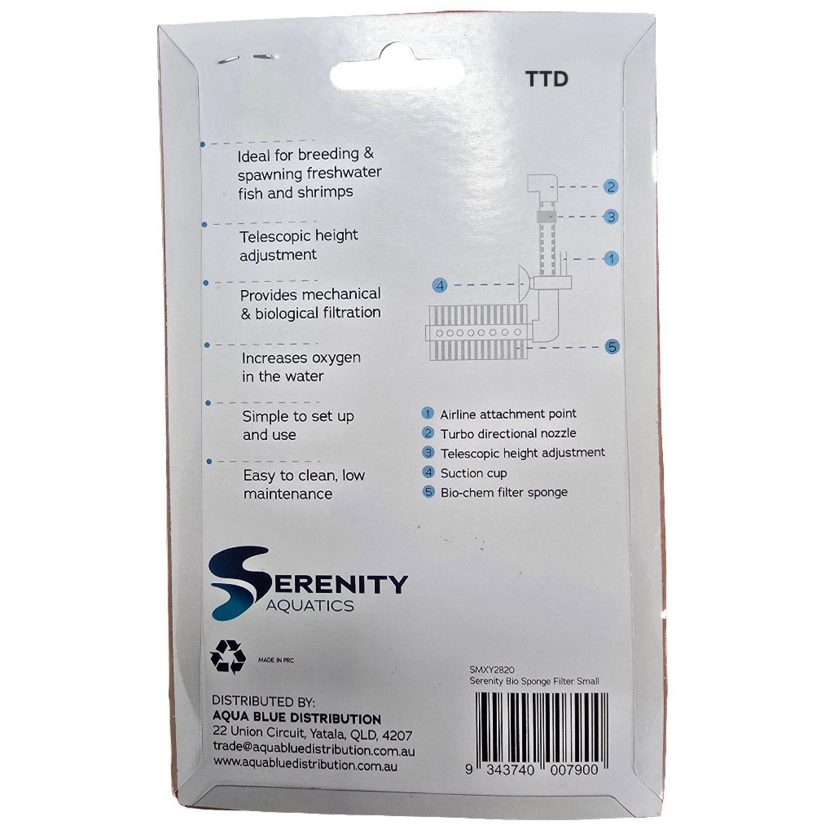 Serenity Turbo Bio Sponge Filter Small SMXY-2820