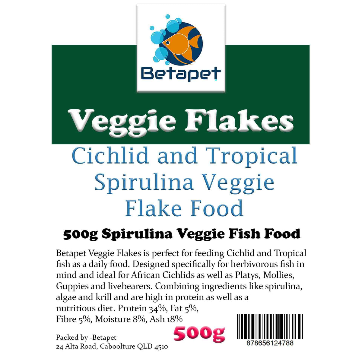 Betapet Veggie Flakes 500g Spirulina Vegetable Flake Fish Food