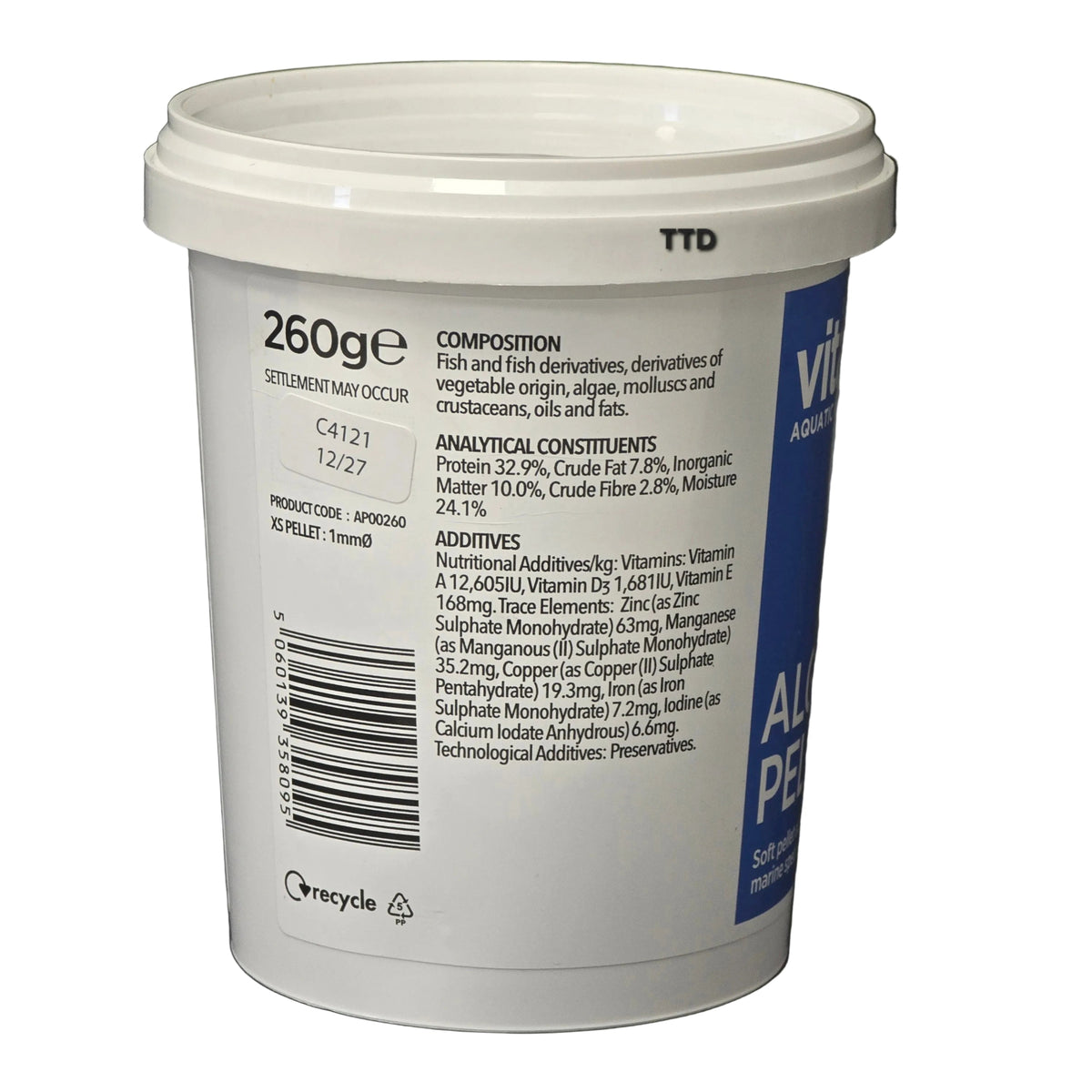 Vitalis Algae Pellets 1mm 260g Fish Food