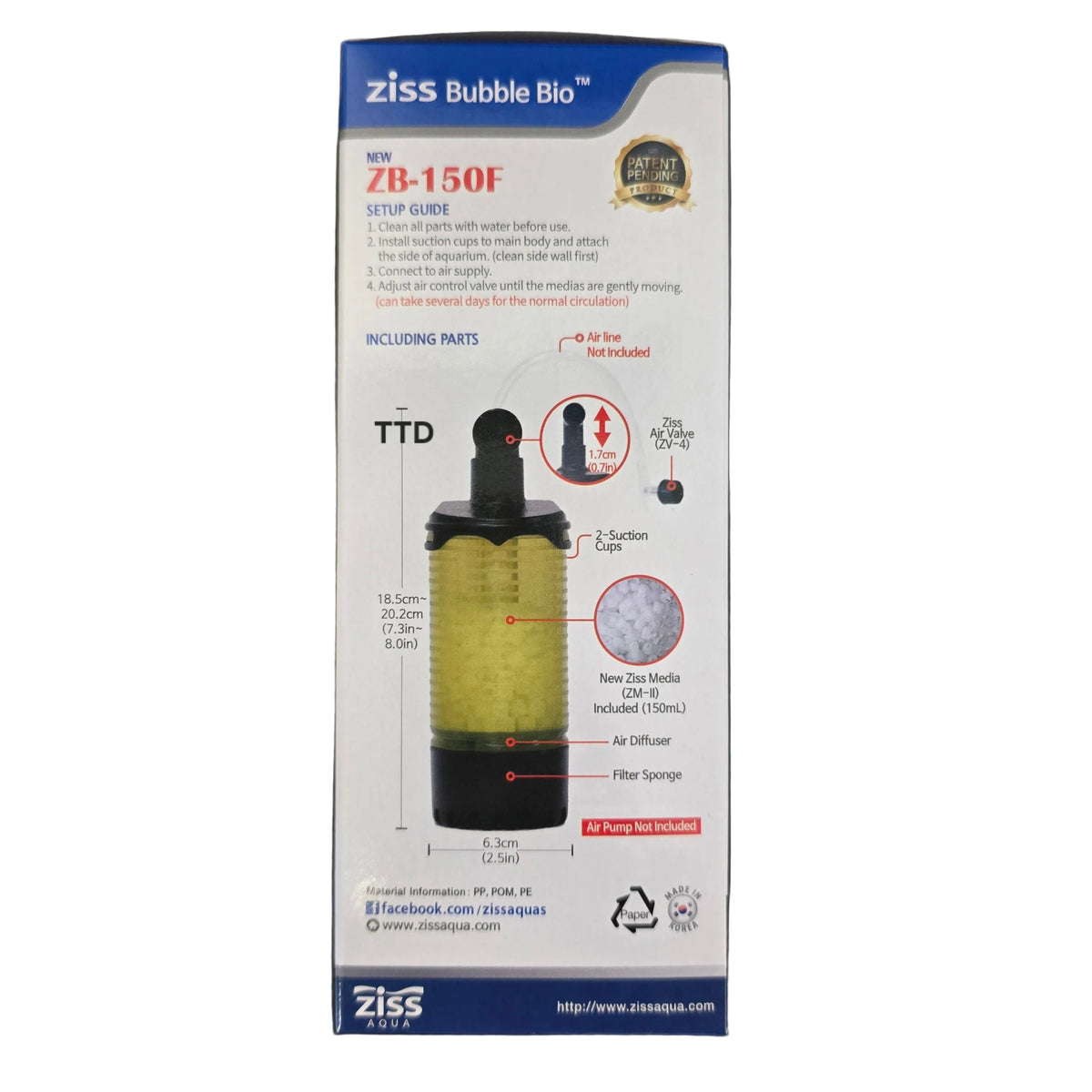 Ziss Aqua Aquarium Fish Bubble Bio Media Filter ZB-150F