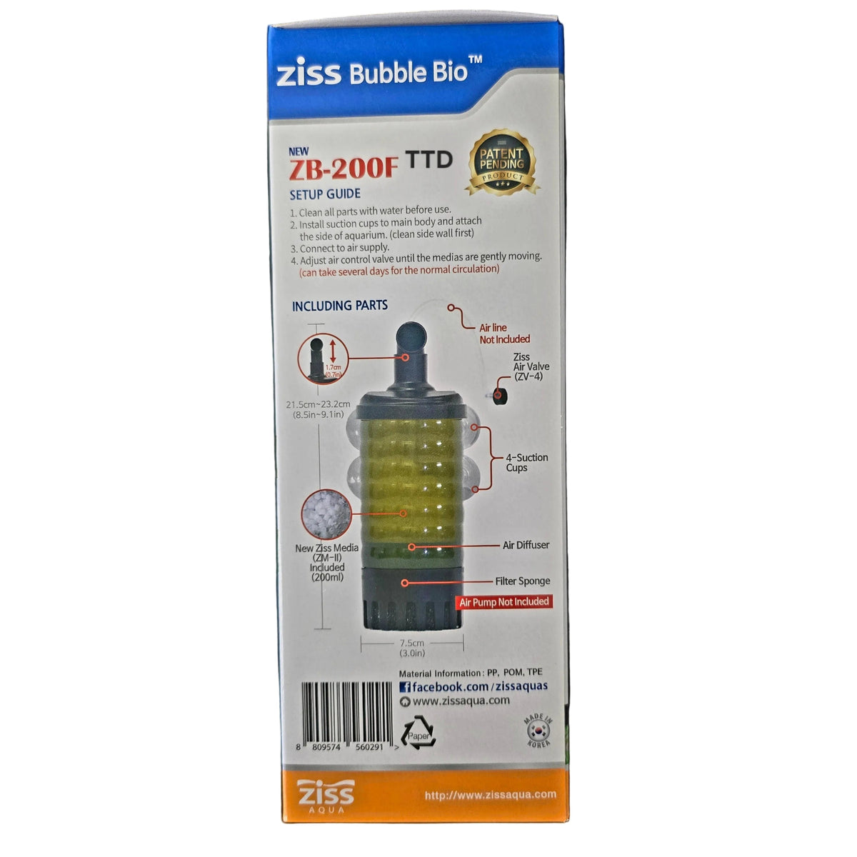 Ziss Aqua Aquarium Fish Bubble Bio Media Filter ZB-200F
