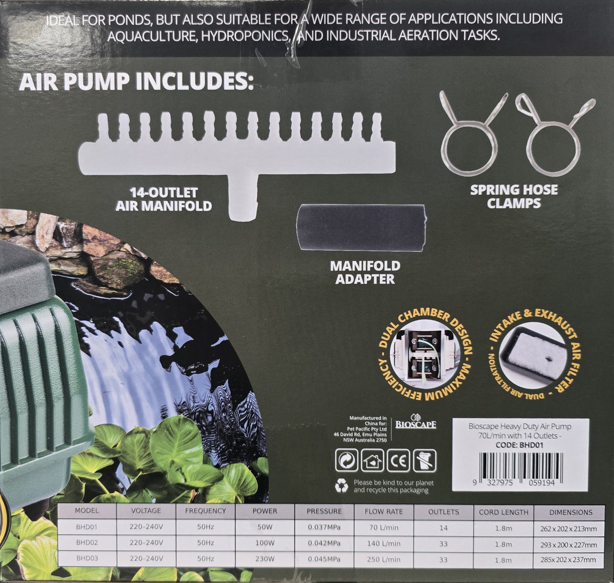 Bioscape Heavy Duty Pond Air Pump 70 with 14 outlets - Up to 8400 L