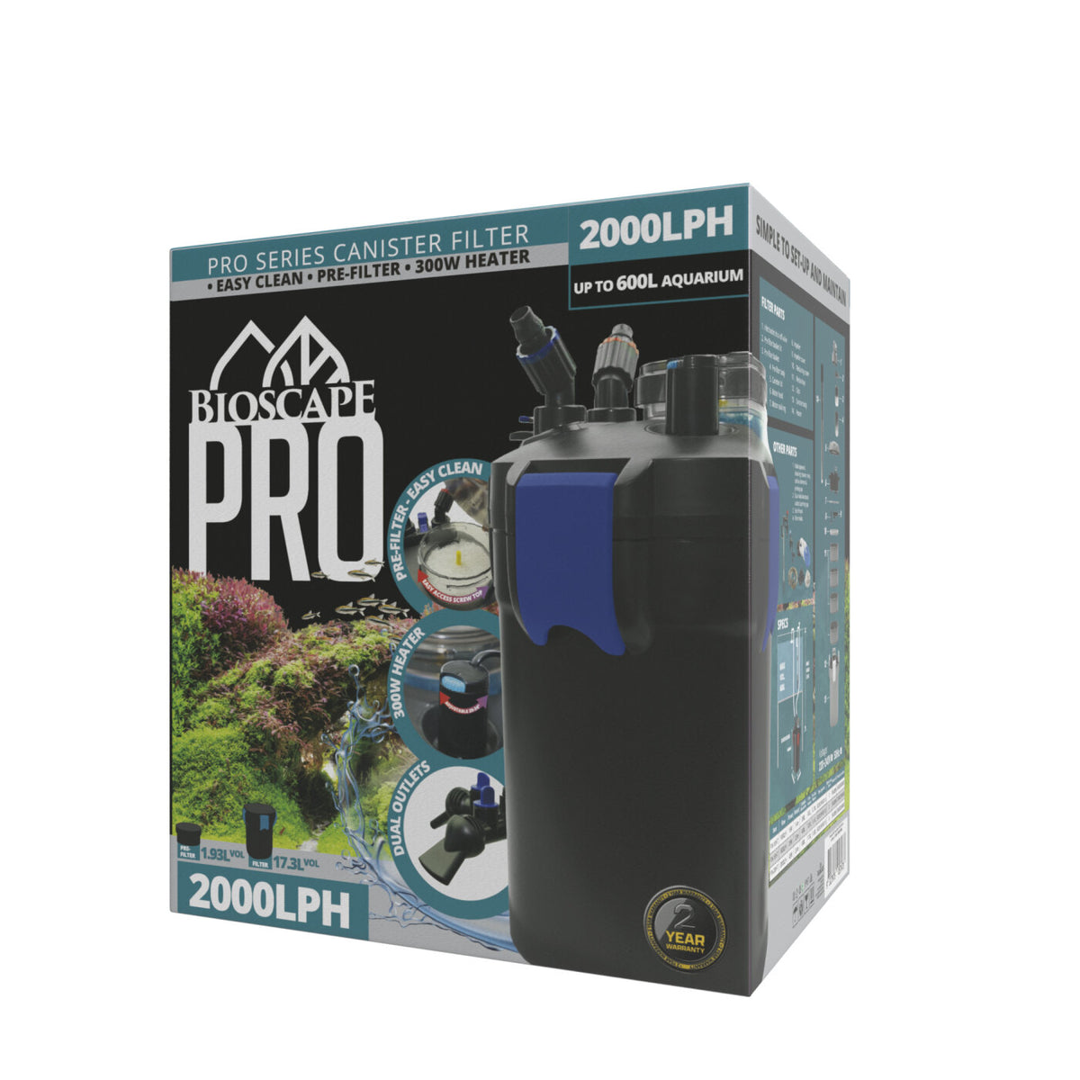 Bioscape PRO 'Easy Clean' Canister Filter with Heater 2000lph