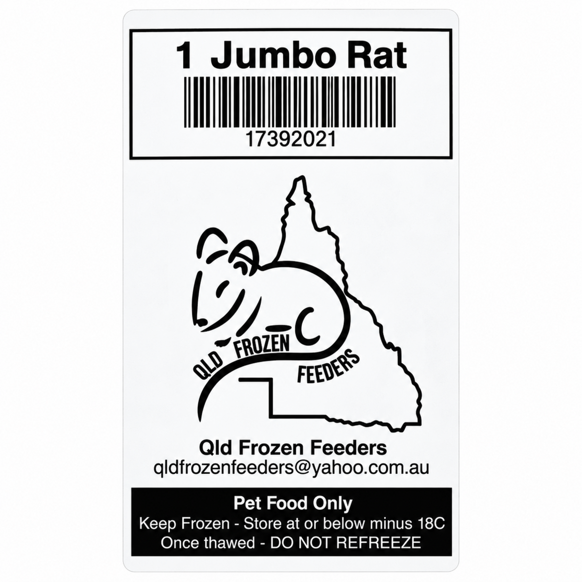 Frozen Feeder Rat - Jumbo - Single Pack - Frozen Food - In store Pick Up Only
