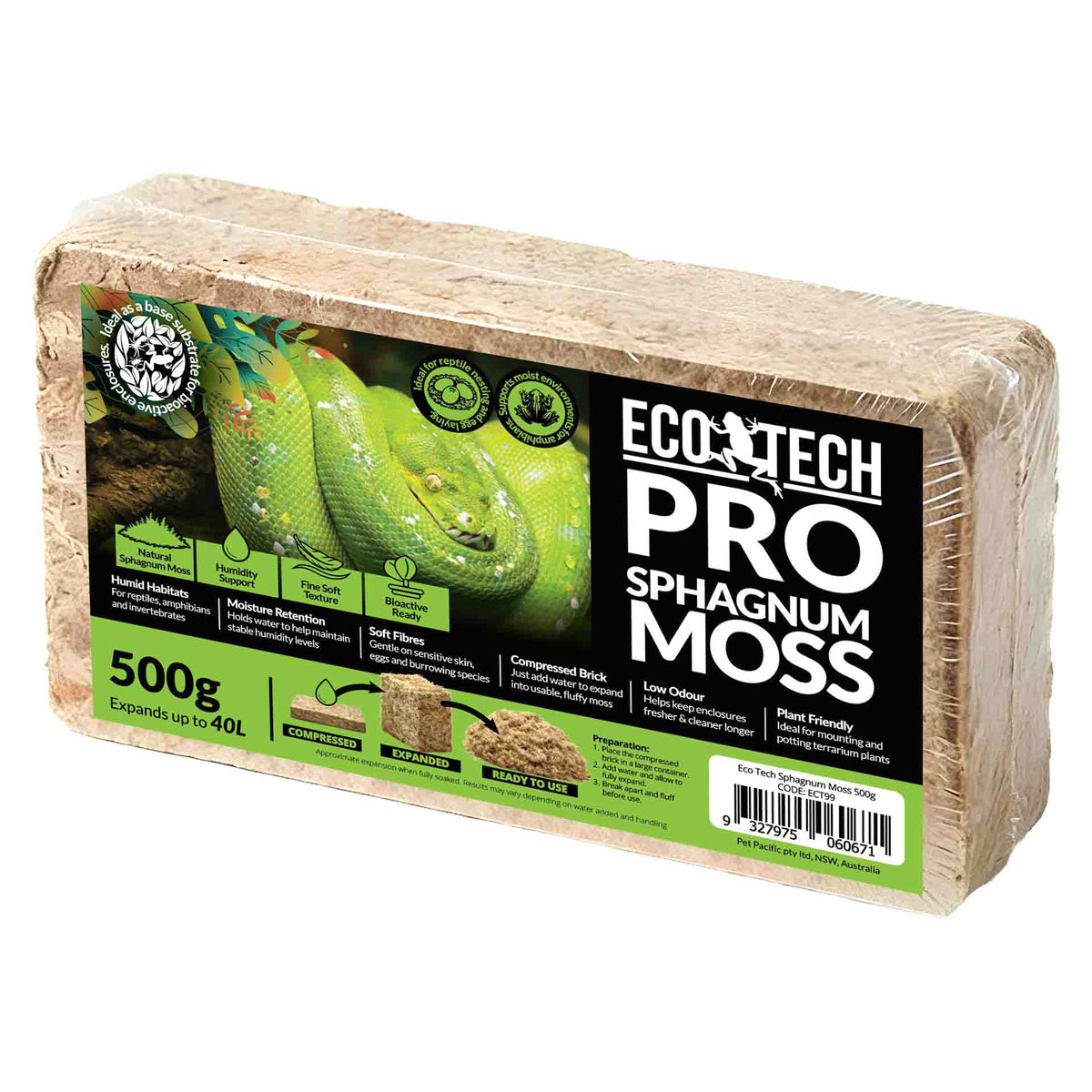 Eco Tech Sphagnum Moss Brick 500gm