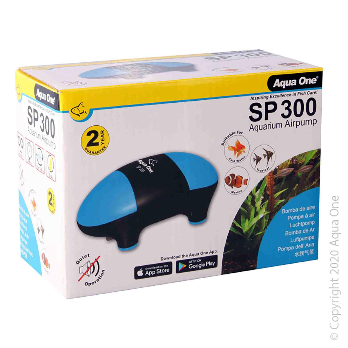 Aqua One SP300 Aquarium Air Pump 2x150l/h Dual Outlet