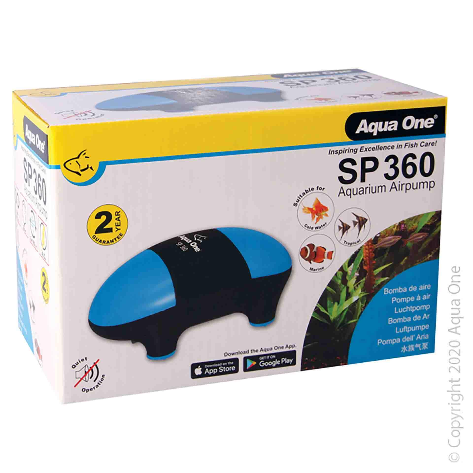 Aqua One SP360 Aquarium Air Pump 2x180l/h Dual Outlet The Tech Den