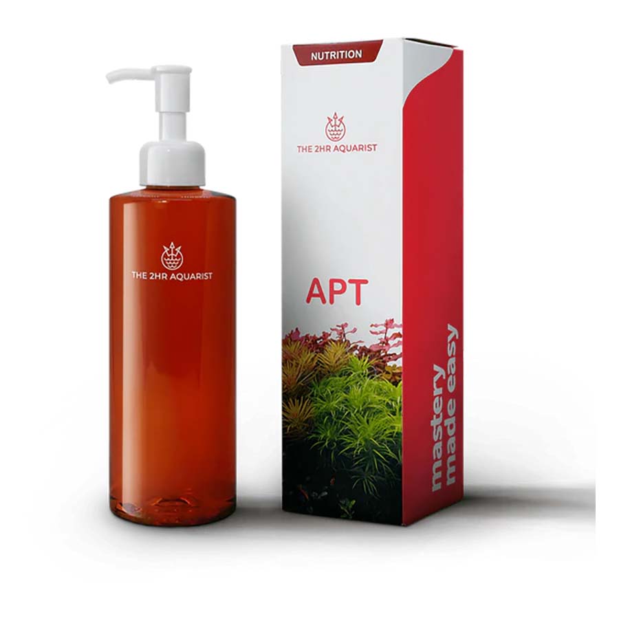 A product image featuring a 300ml bottle of 2Hr Aquarist APT Estimative Index plant fertilizer, alongside its packaging box.