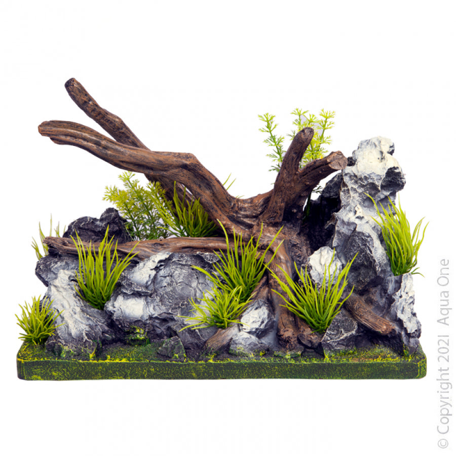 Aqua One Ecoscape Driftwood on Rock Garden Medium - 27.5 X 15 X 18.6CM - Artificial Plant