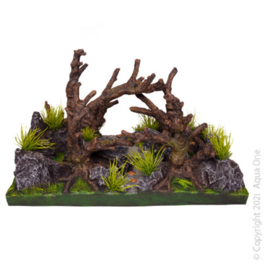 Aqua One Ecoscape Driftwood on Rock Garden X Large - 41.3 X 25.5 X 25CM - Artificial Plant