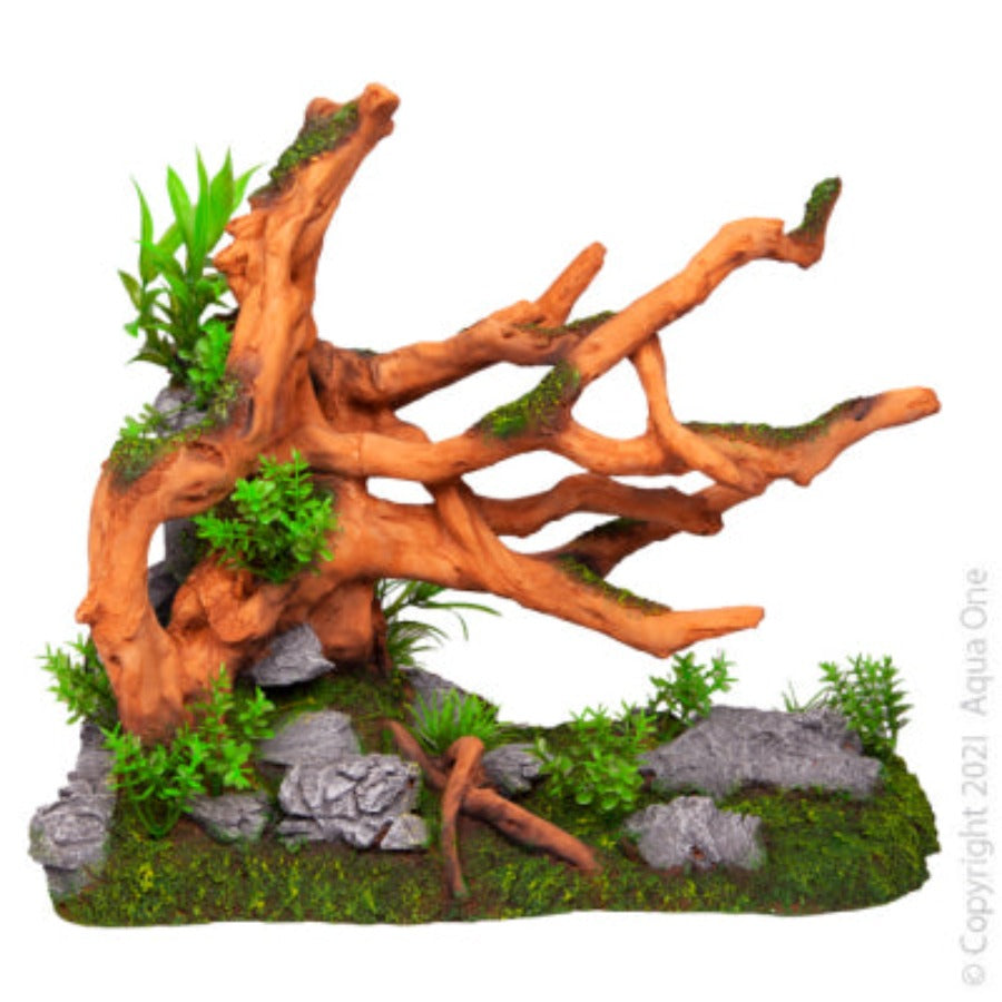 Aqua One Ecoscape Driftwood Light on Rock Garden Large - 32.5 X 18.5 X 27.5CM - Artificial Plant