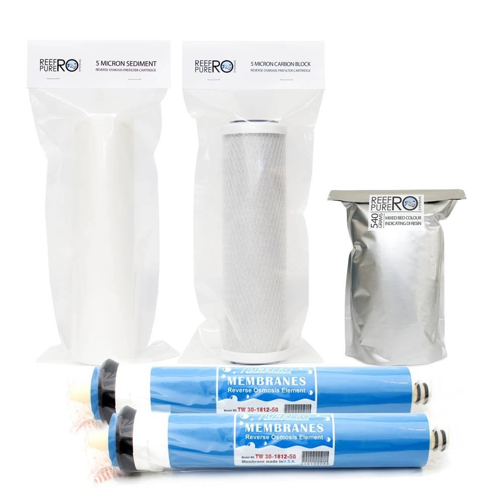 Reefpure RO Systems 4 Stage Premium Filter Kit - DI Resin &amp; Twin 50GPD Membranes