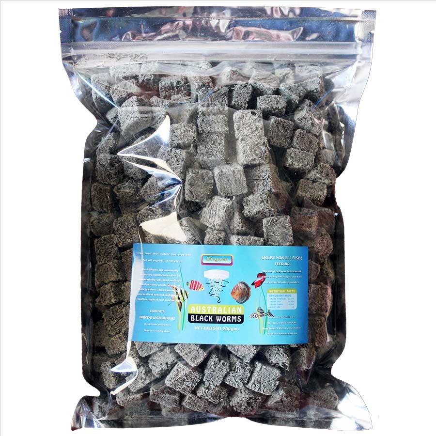 Australian Black Worms 200g Cubes - Freeze Dried - Bio Pigment Plus