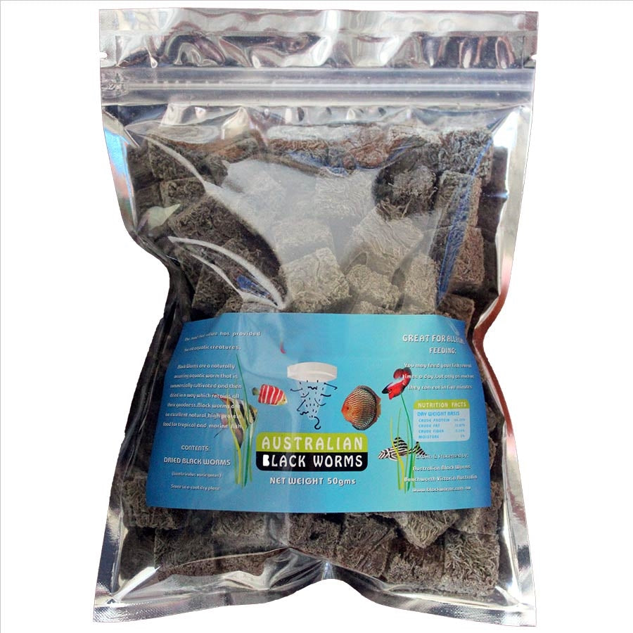 Australian Black Worms 50g Cubes - Freeze Dried with added Spinach