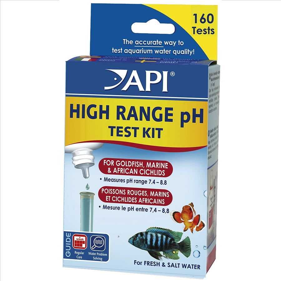 Packaging of API High Range pH Test Kit for aquarium water testing.
