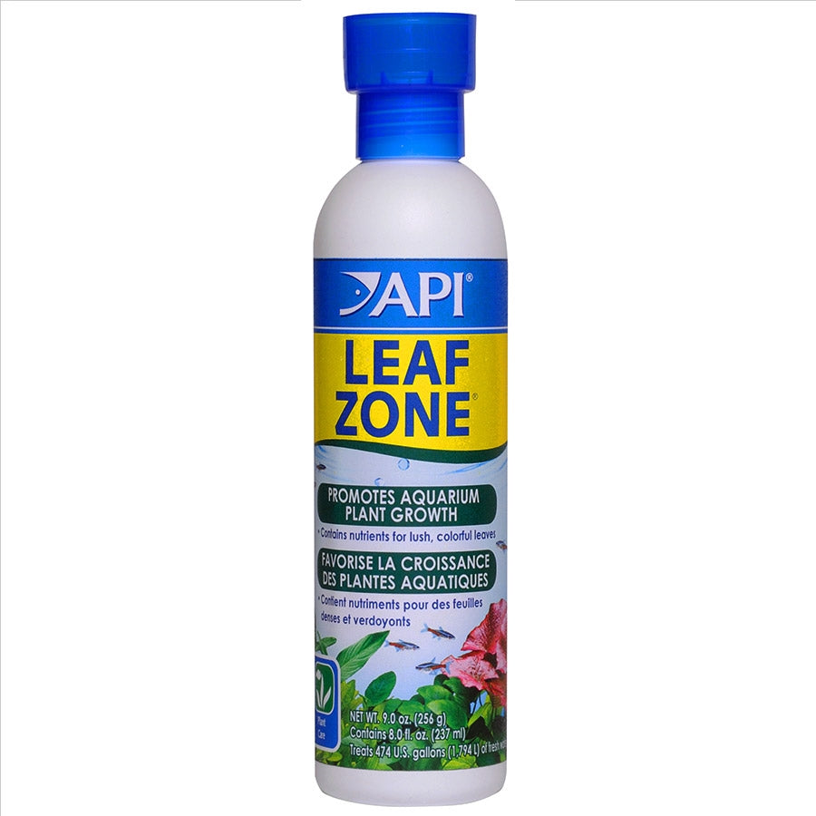 A bottle of API Leaf Zone plant fertiliser for aquatic plants in an aquarium.
