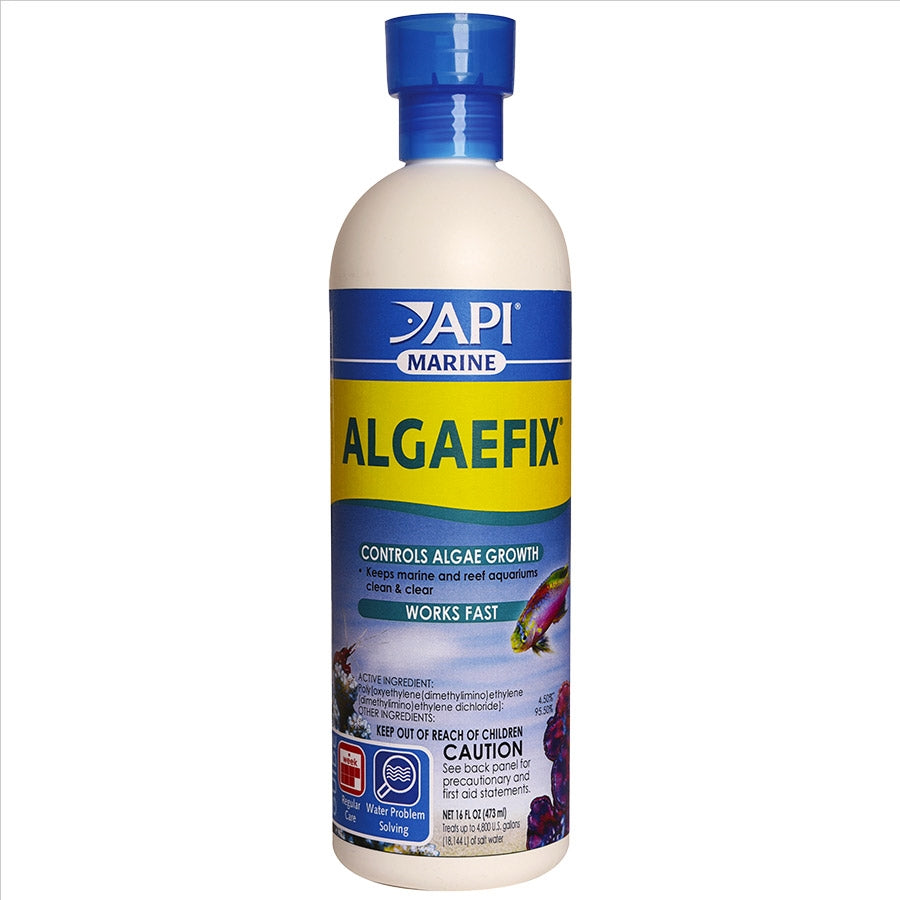 A bottle of API Marine Algaefix, which is an algaecide for aquariums.