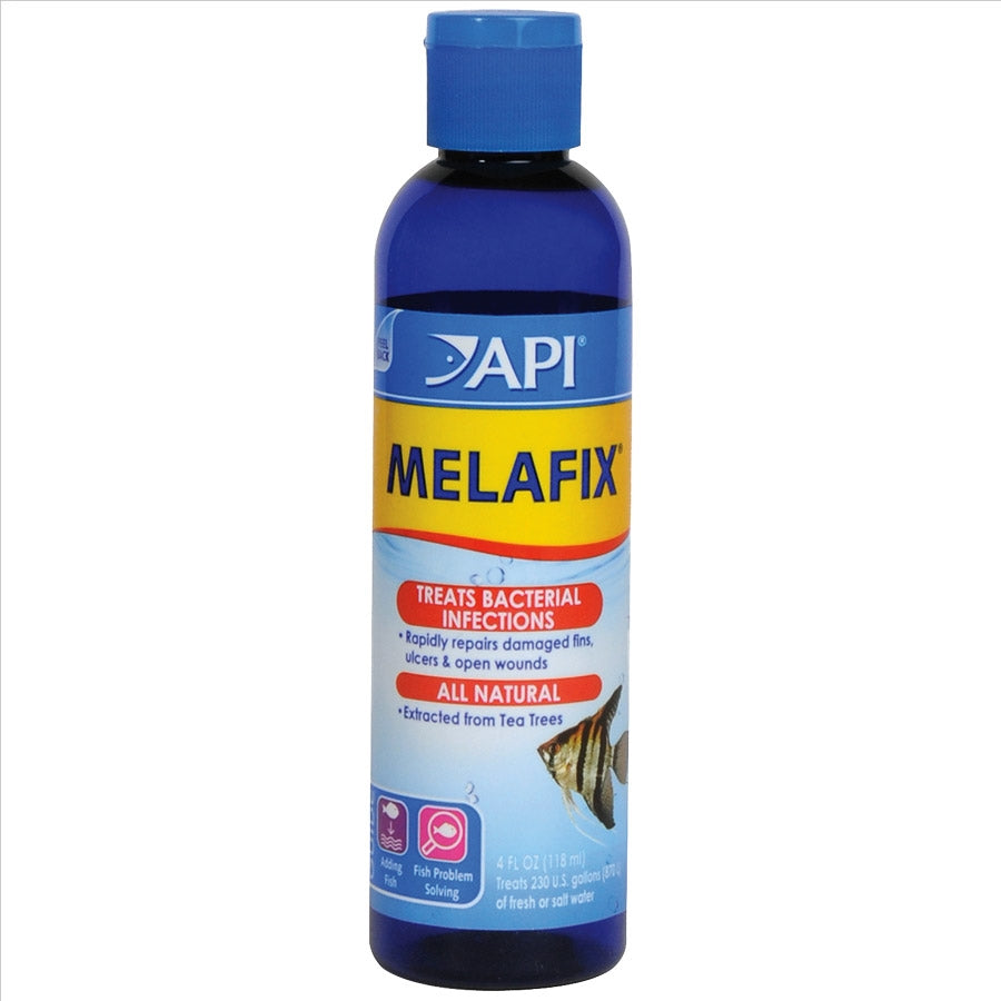 A bottle of API Melafix, a natural bacterial treatment for aquarium fish.