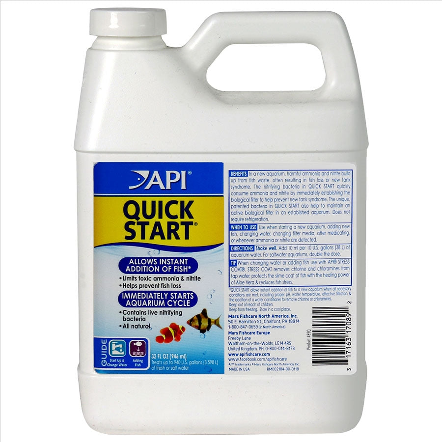 A bottle of API Quick Start 946ml for aquarium water treatment.