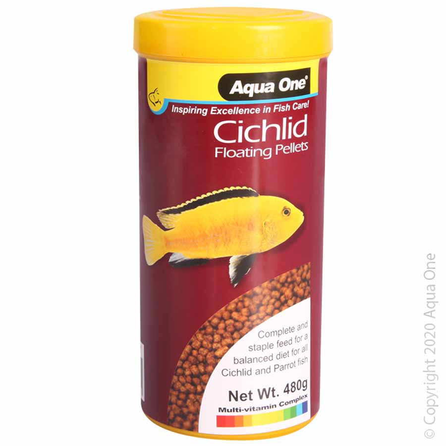 Aqua One Cichlid Pellet 480g Colour Enhance 2mm Floating Fish Food - Exp. 08/22