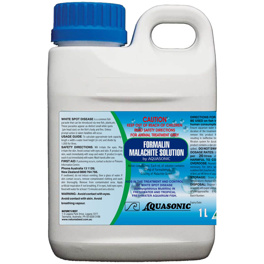 Aquasonic Formalin Malachite 1 Litre - White Spot Treatment - Australian Made